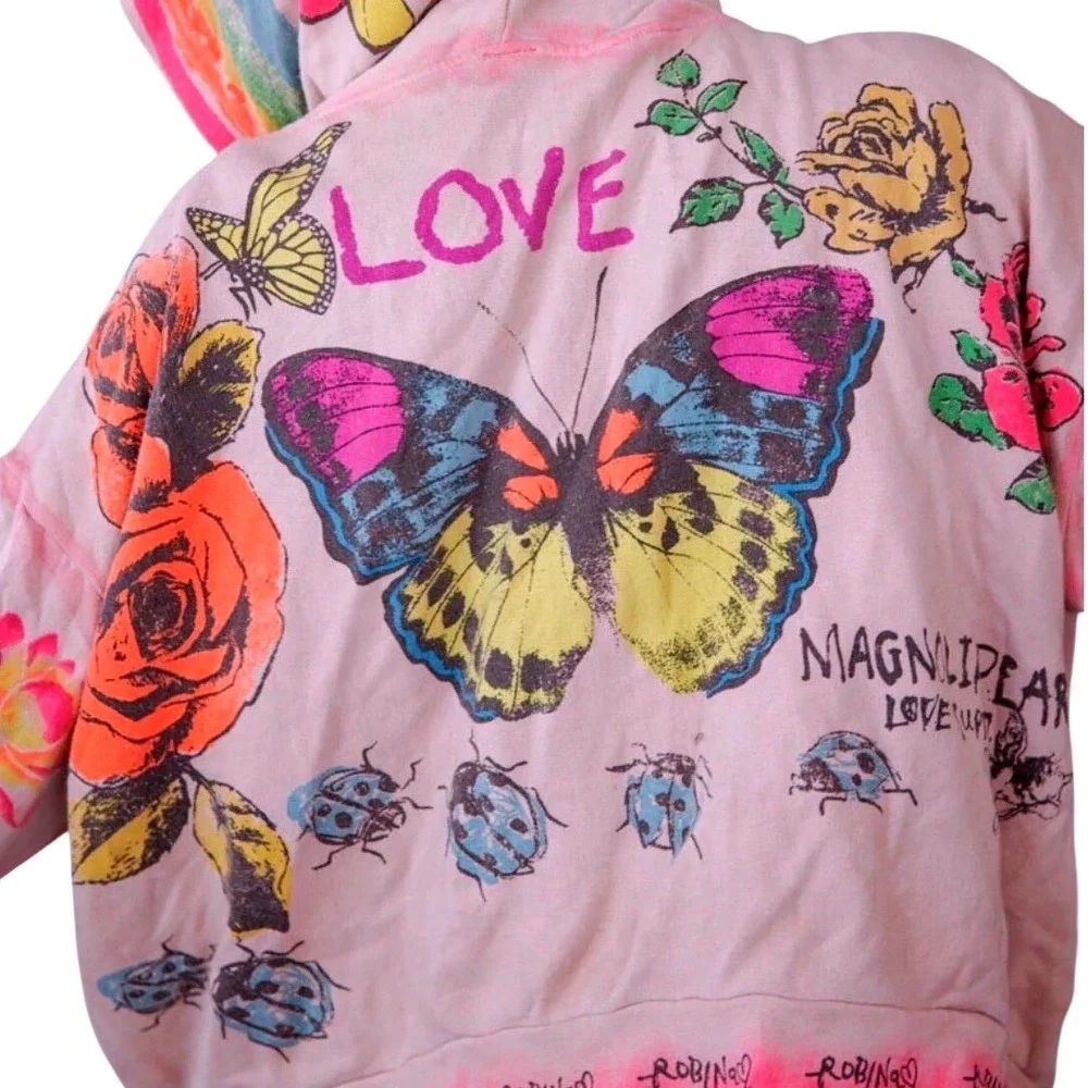 Magnolia Pearl Awaken Sleeping Heart Zip Up Hoodie Sweatshirt Front Pockets NWT
